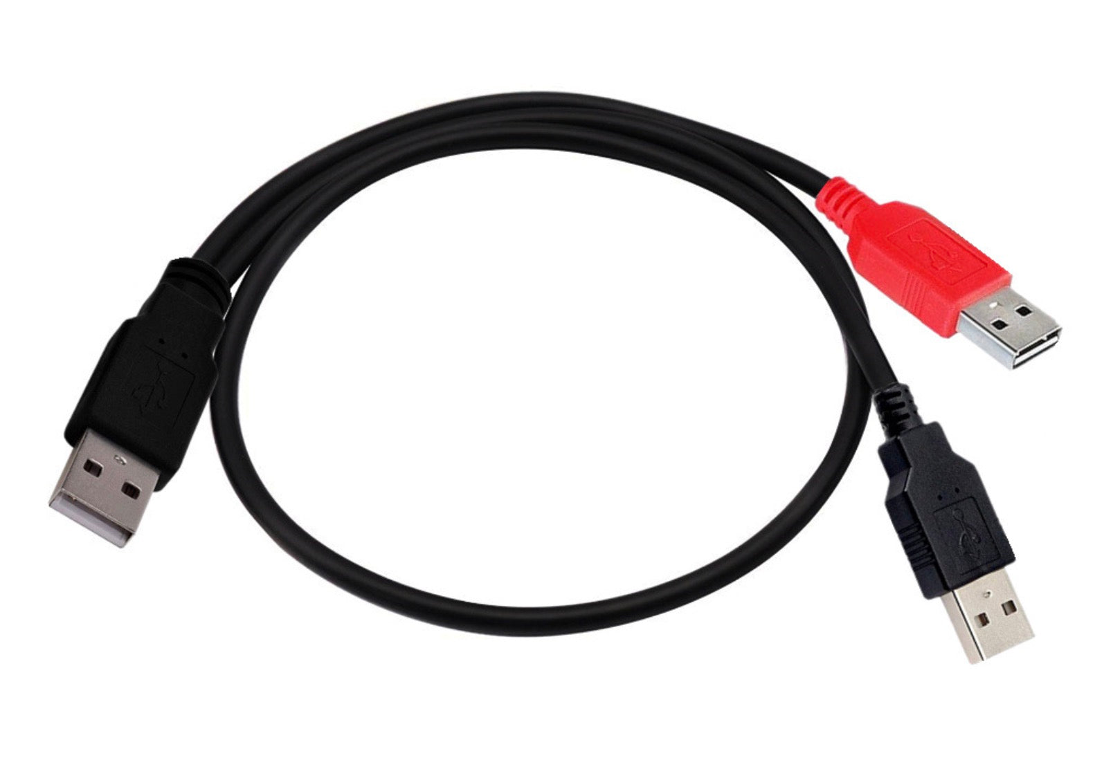 Dual USB-A Y cable with auxiliary power connector