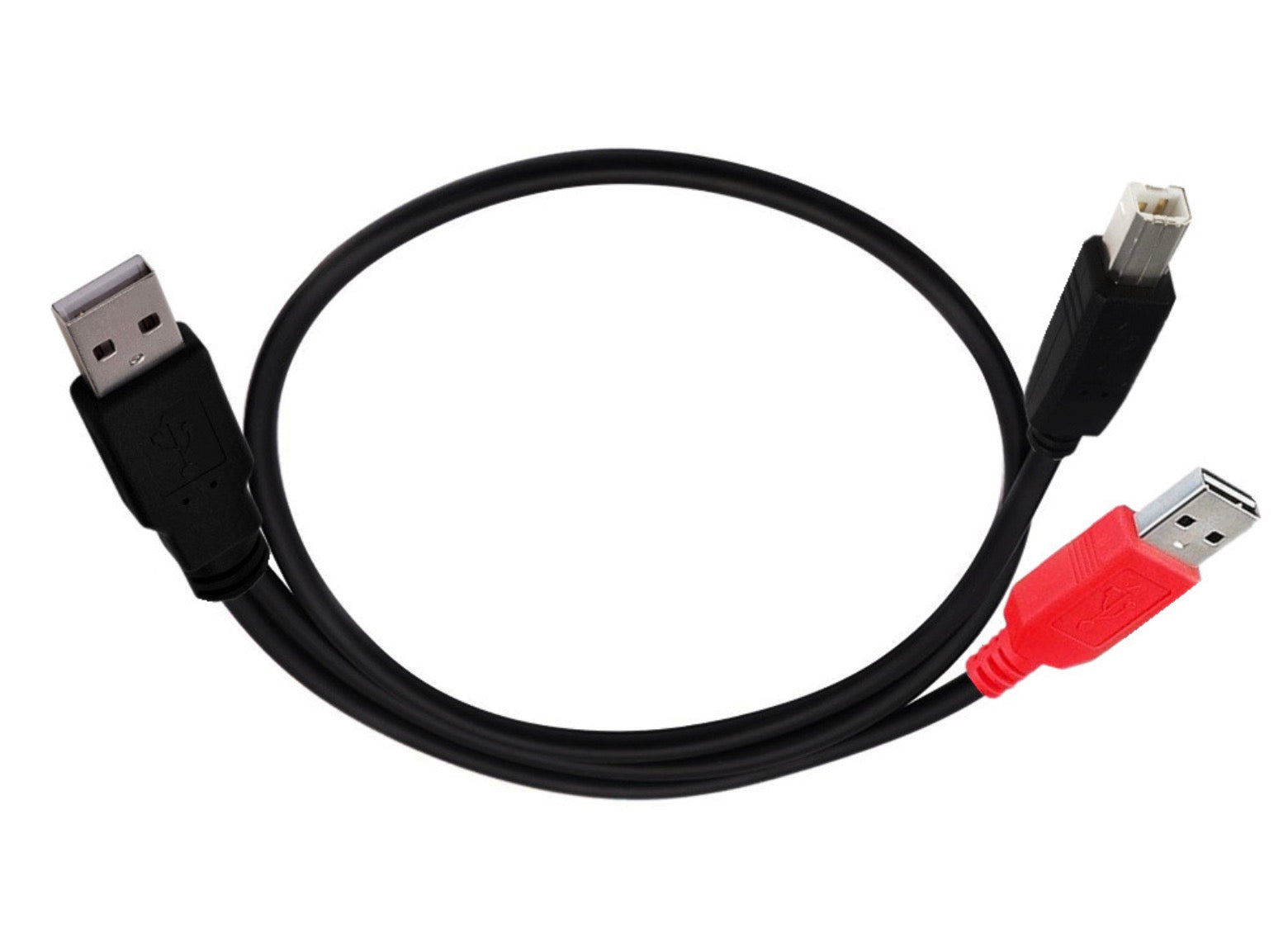 Dual USB A to USB-B Y power and data cable