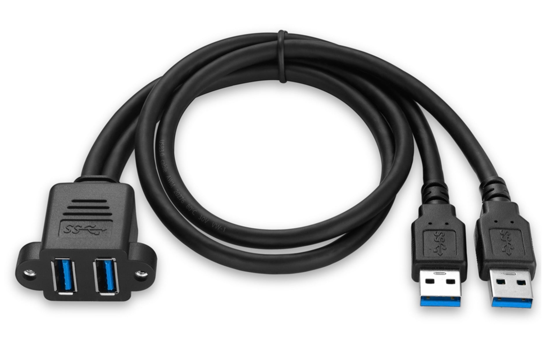 Dual USB 3.0 Type A male to dual female panel mount extension cable