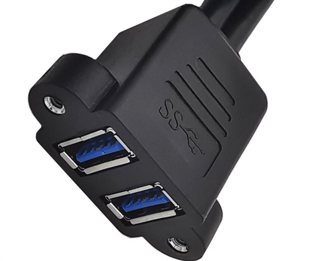 Dual USB 3.0 extension cable panel mount connectors