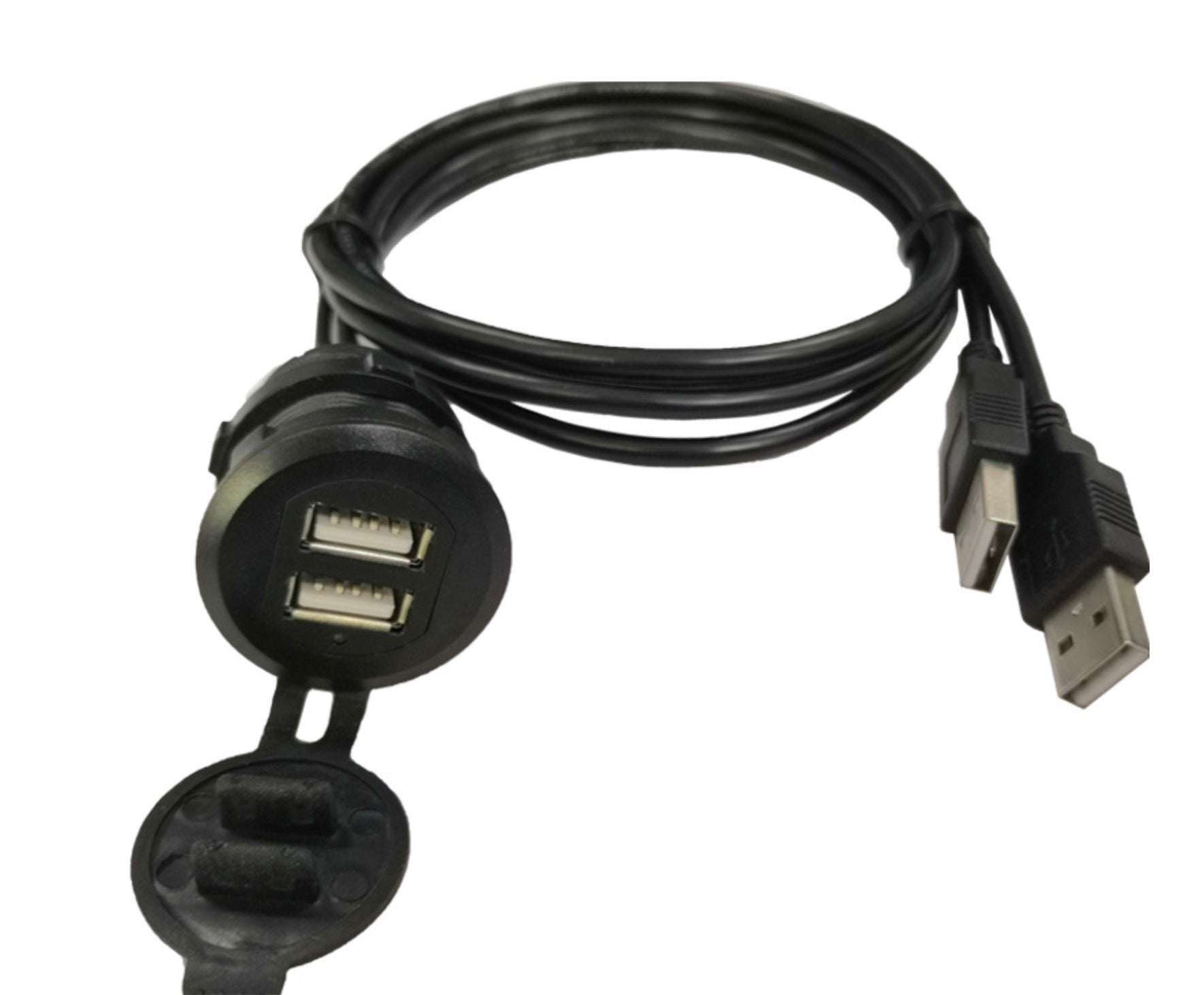 Dual USB A 2.0 flush mount extension cable with metal socket