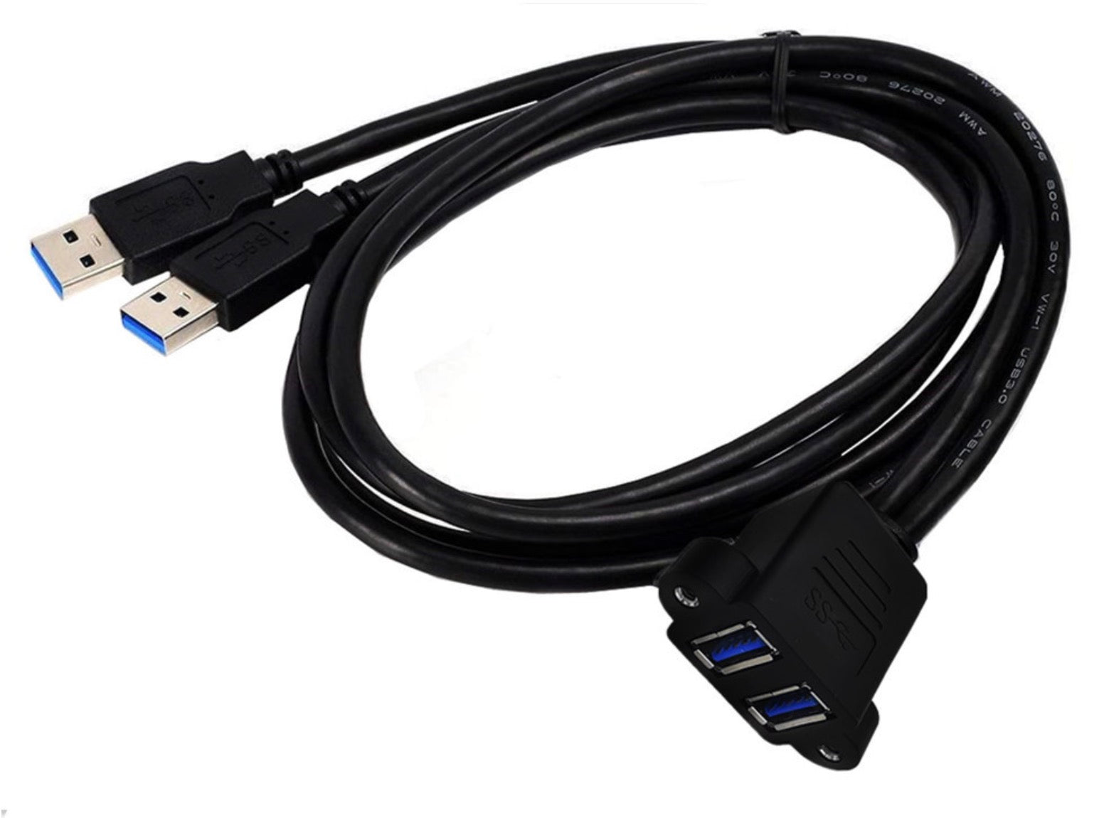 Dual USB-A panel mount extension cable for enclosures and racks