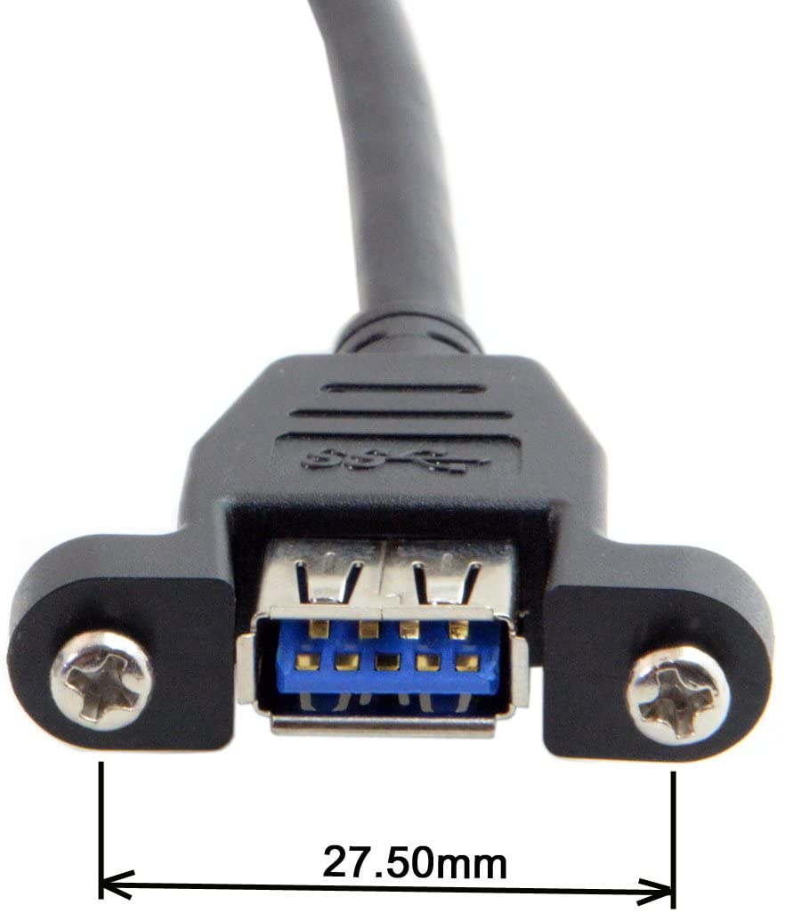 Flange mount USB 3.0 Type-A female extension cable with mounting hardware 2