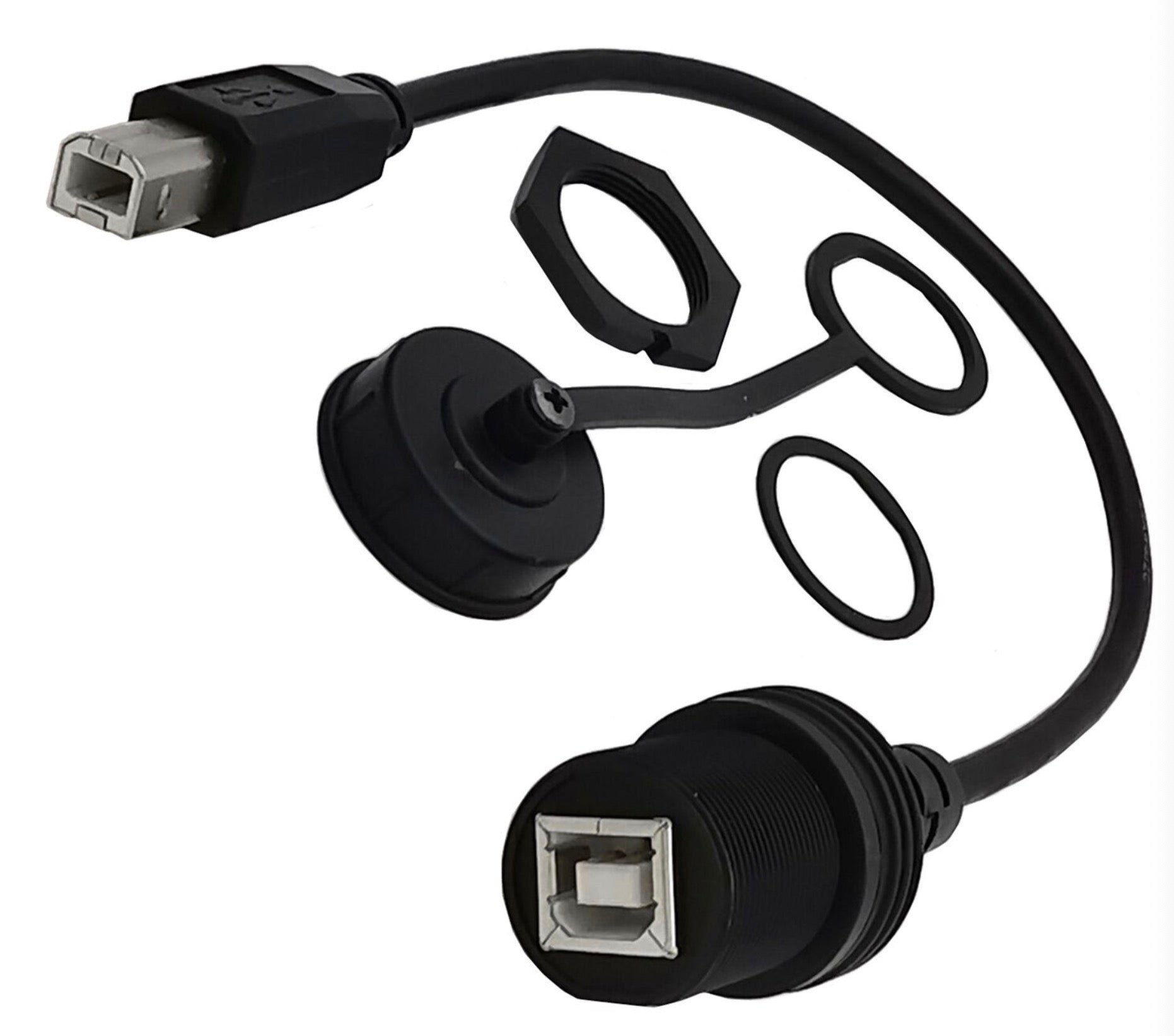 Flush mount USB-B extension cable for printers
