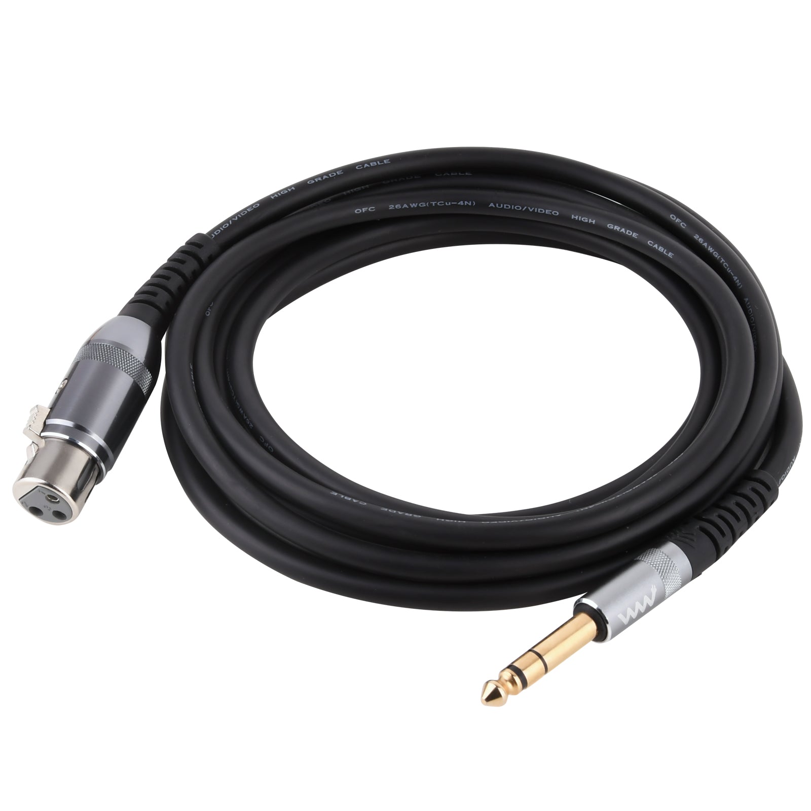 Gold-plated 6.35mm TRS plug on balanced XLR microphone cable