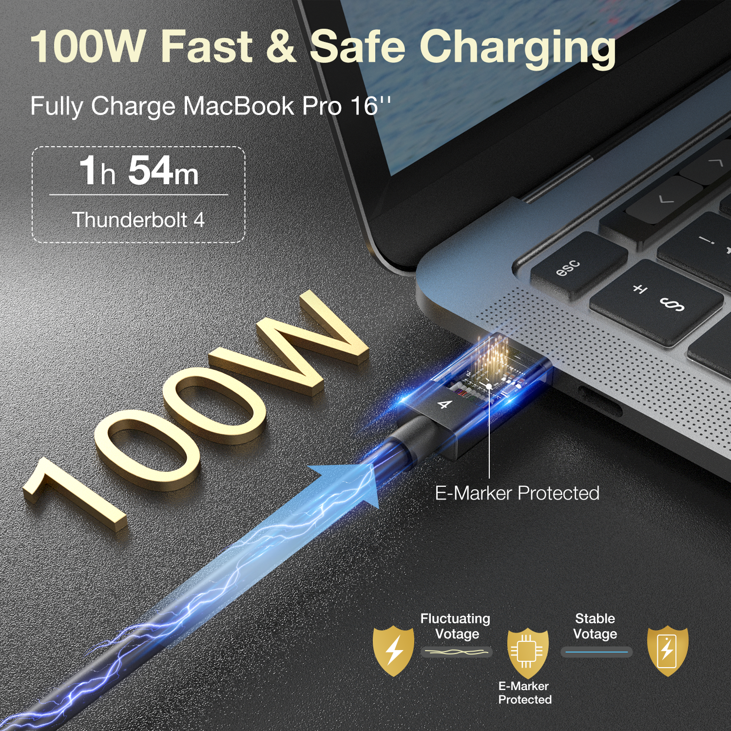 40Gbps USB4 Thunderbolt 4 Cable with 8K Video and 100W Charging (USB C - USB C) 1.2m