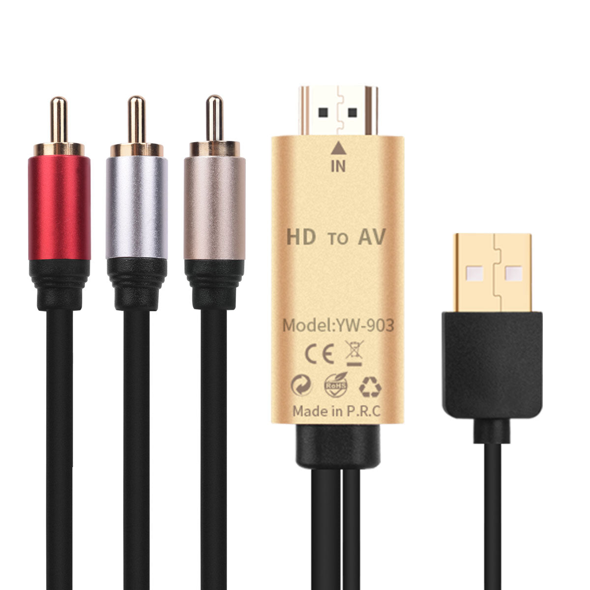 HDMI to AV 3RCA Composite Audio Video With USB Charging Cable 1080p 1.8m