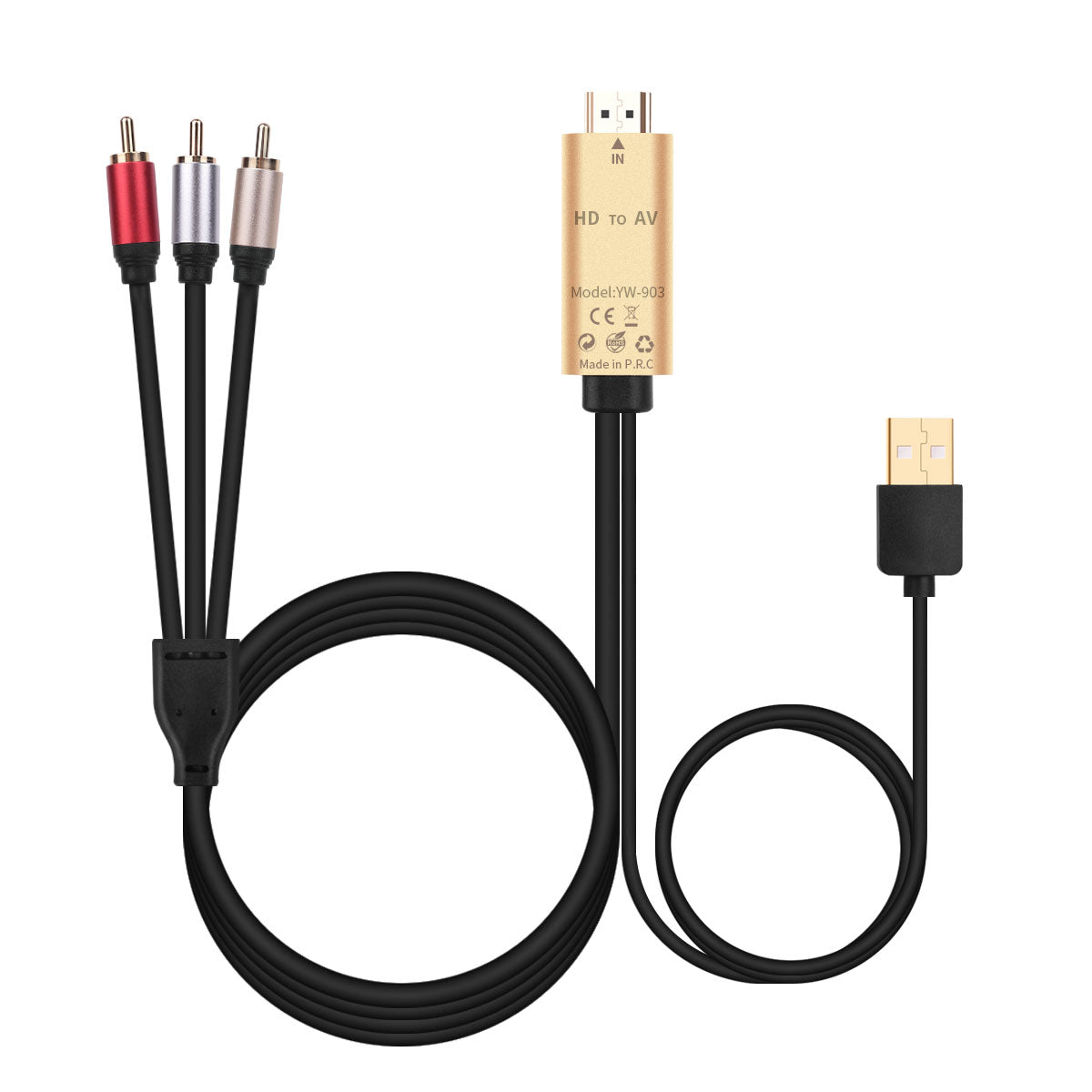 HDMI to AV 3RCA Composite Audio Video With USB Charging Cable 1080p 1.8m