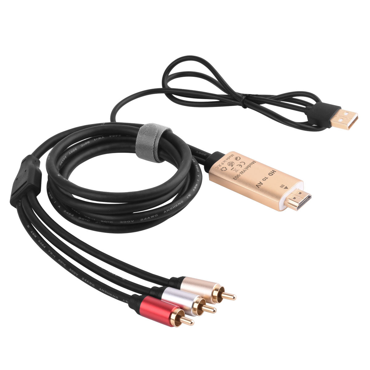 HDMI to AV 3RCA Composite Audio Video With USB Charging Cable 1080p 1.8m