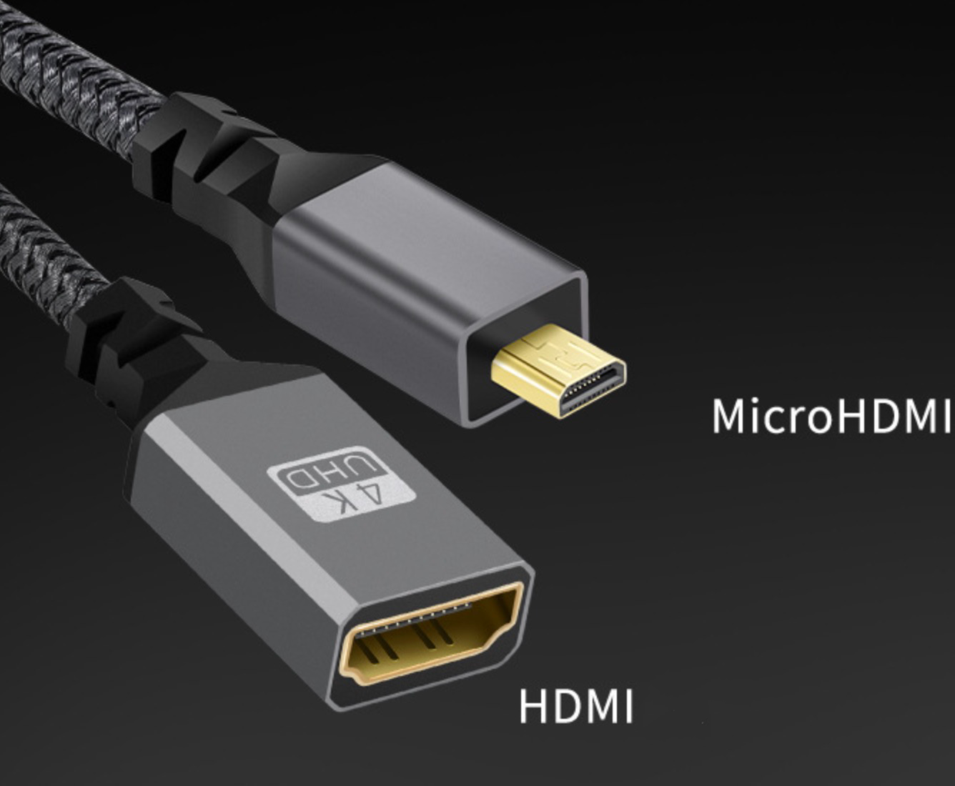 4K Micro HDMI Male to Standard HDMI-A Type Female Braided Cable 18Gbps 0.2m