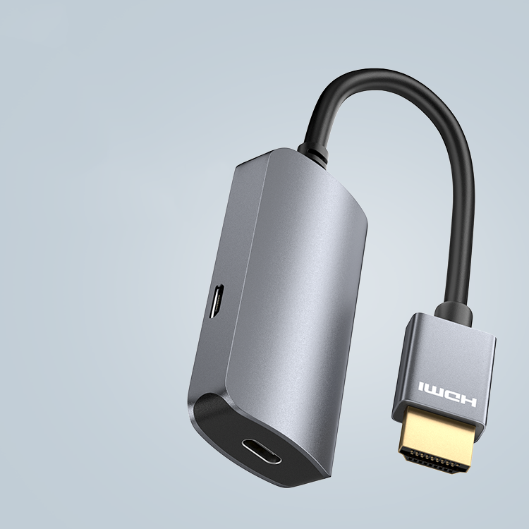 HDMI laptop connected to USB-C display using adapter