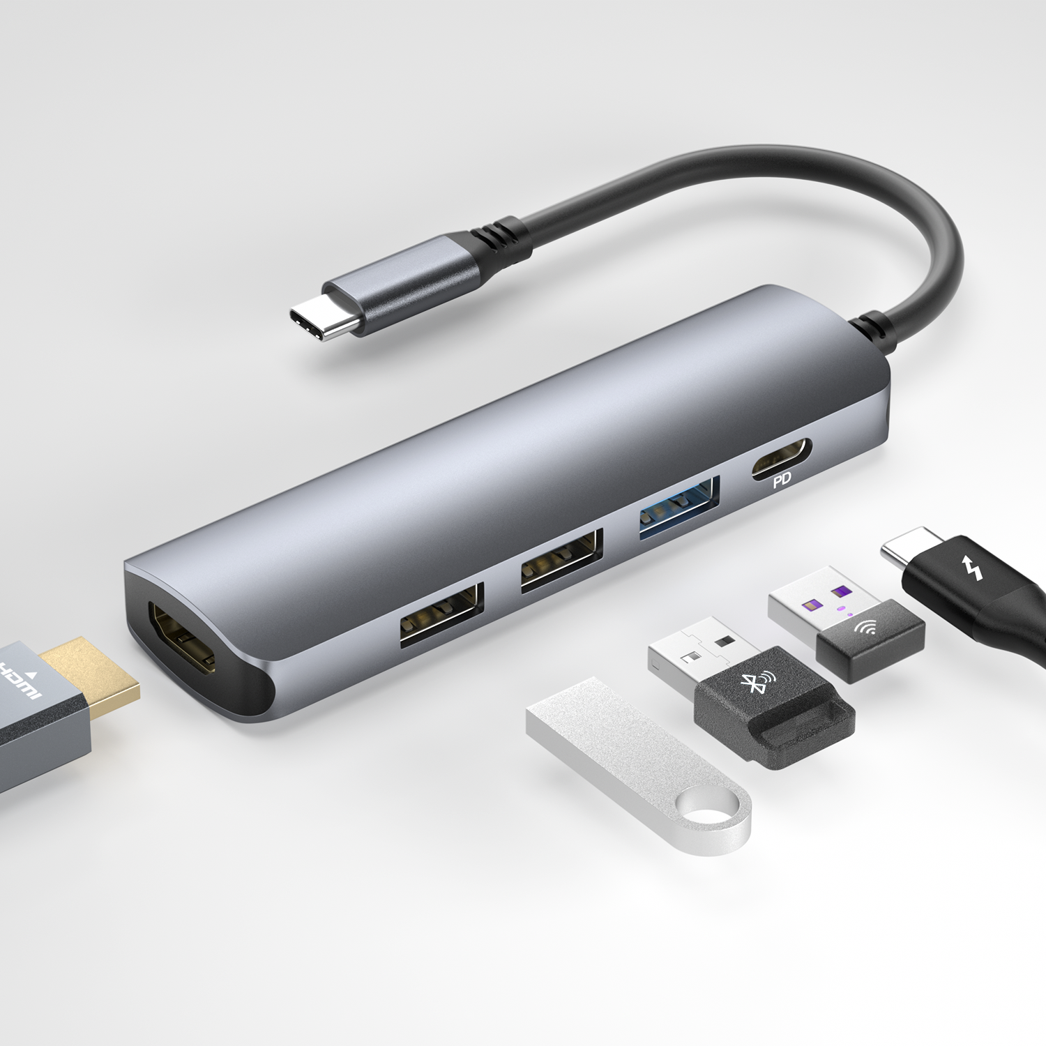 5 in 1 USB-C Thunderbolt 3 Hub to 4K HDMI Adapter, 3 USB Ports, 100W PD Charging