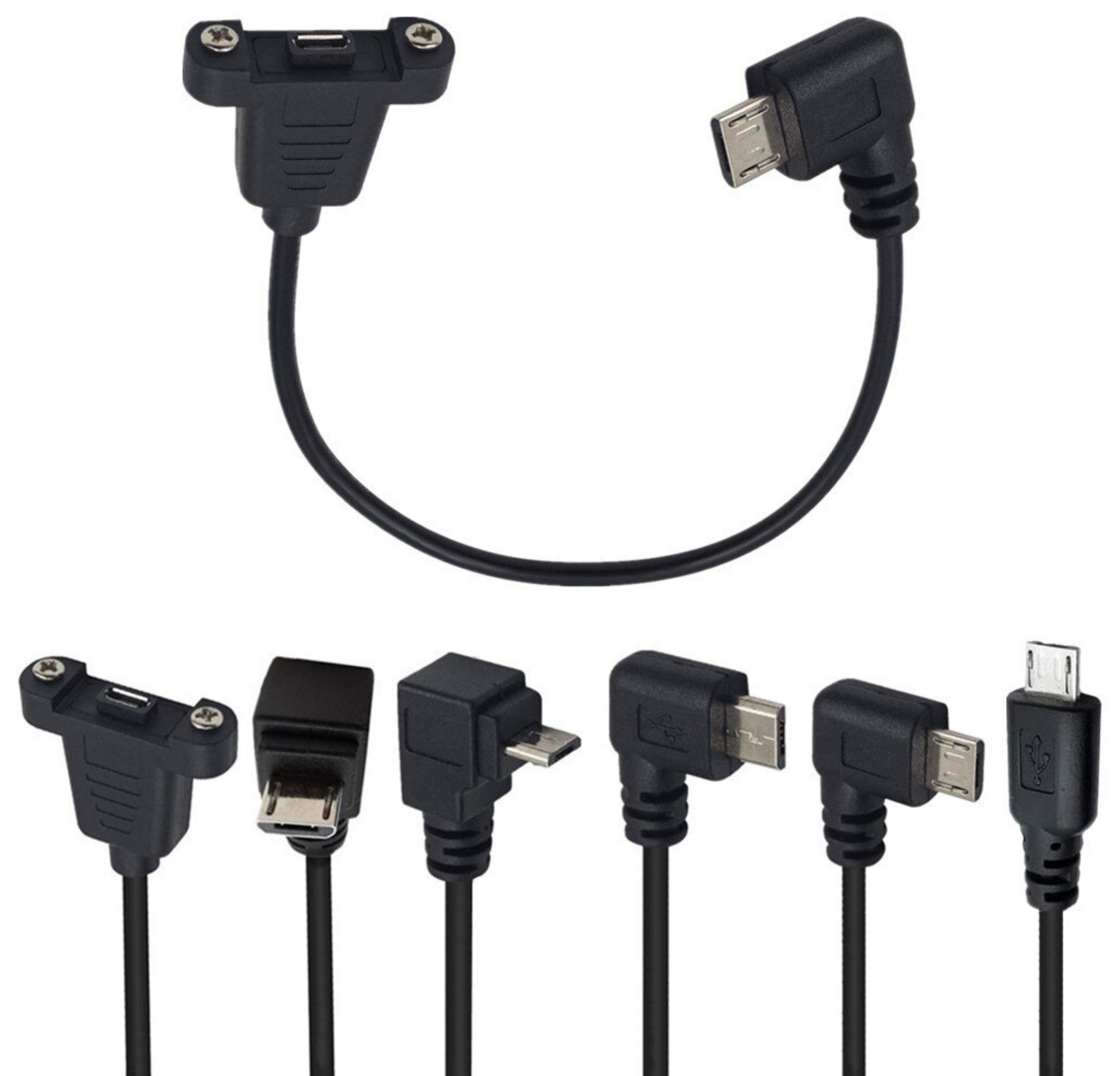 Micro USB male to female panel mount extension cable 0.3m