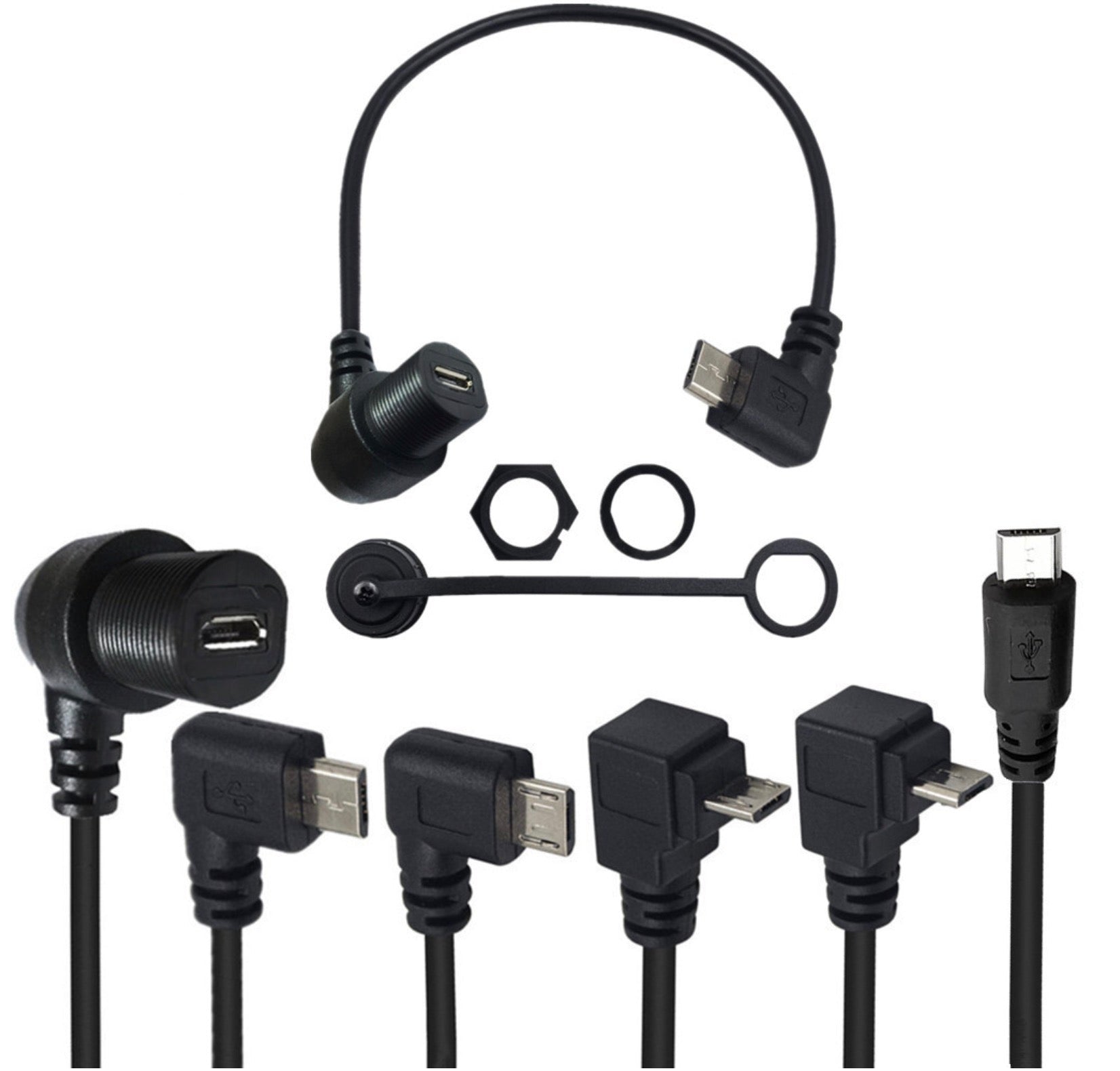Micro USB panel mount extension cable 0.3m