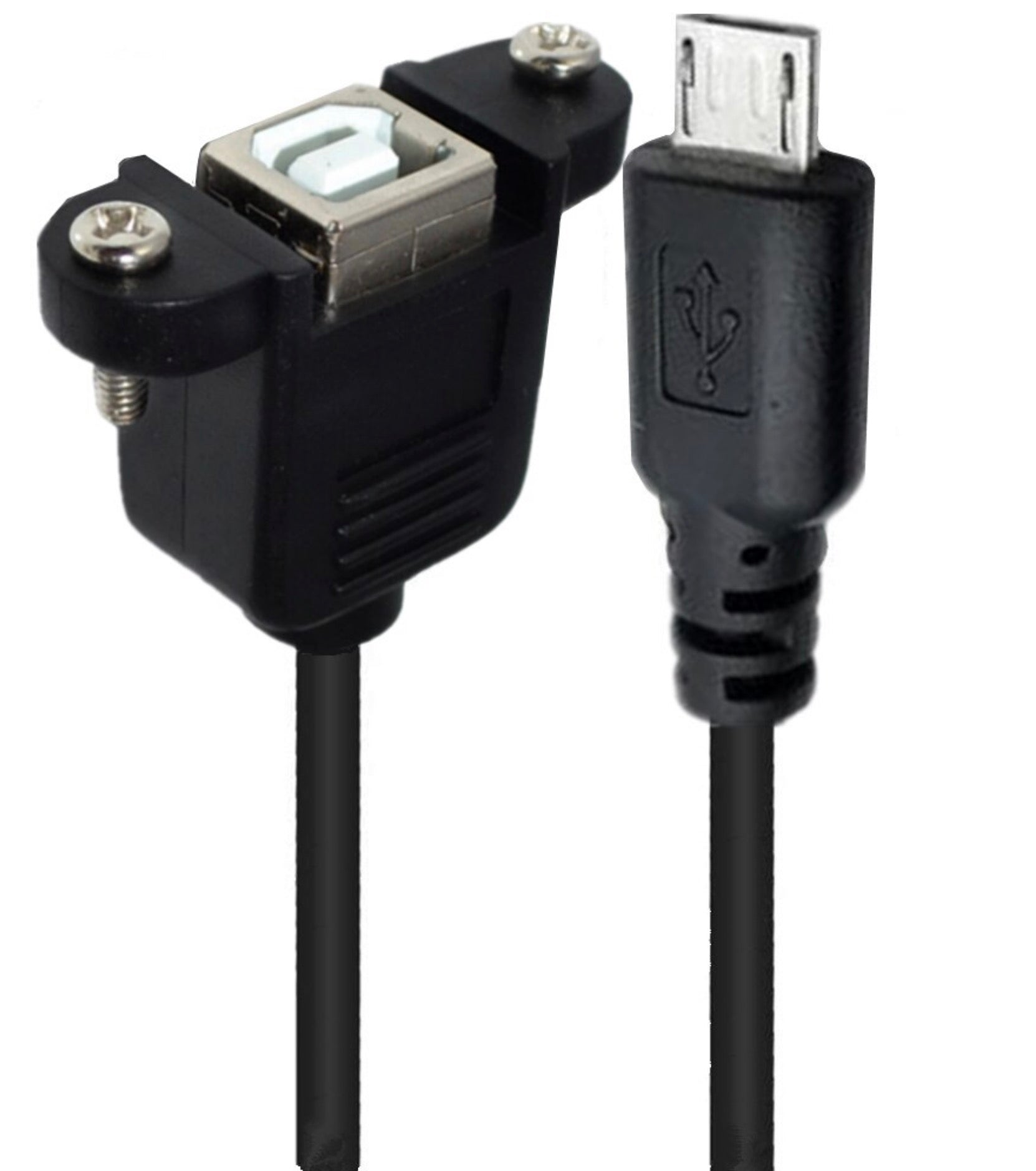 Micro USB Male 5 pin to USB-B 2.0 Female Data Charge Cable with Panel Mount (0.5m)