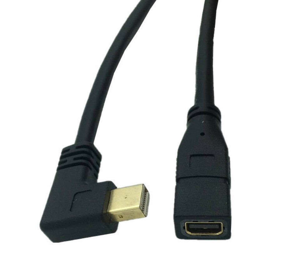 Mini DisplayPort extension cable connected to laptop port