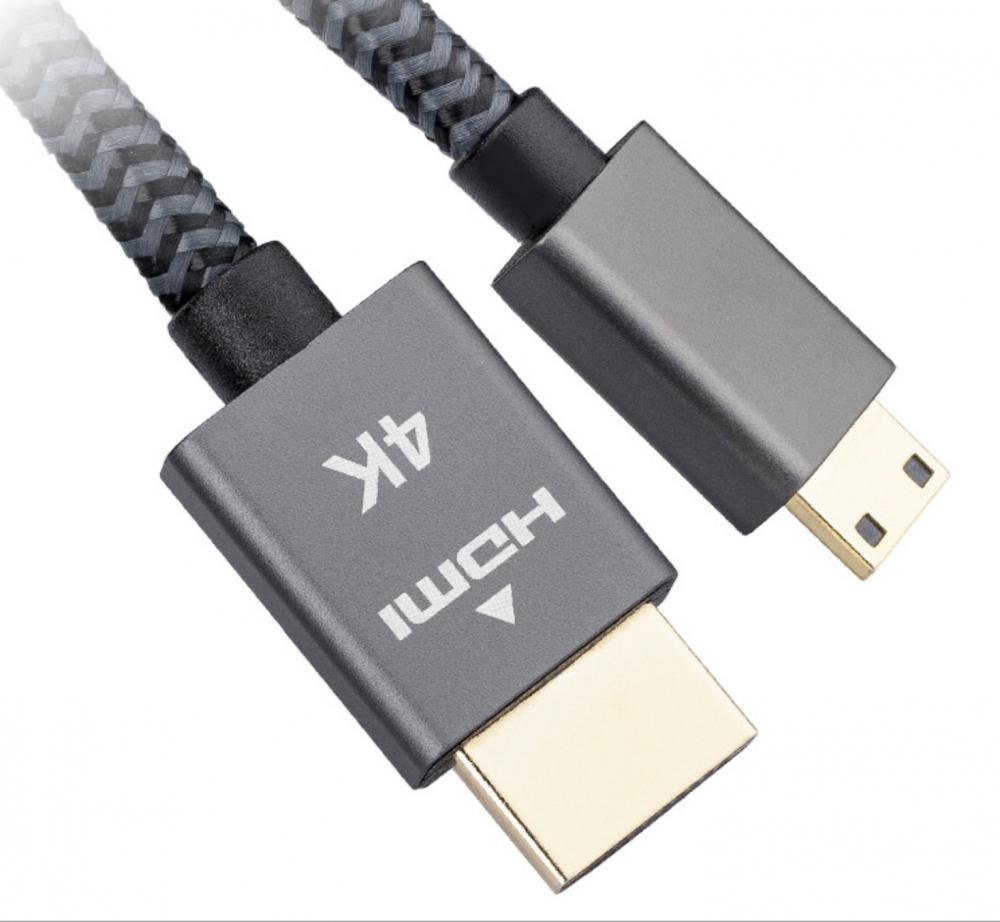 Mini HDMI connector on braided HDMI video cable