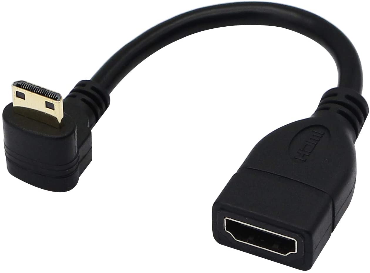 Mini HDMI to HDMI adapter connected to DSLR camera
