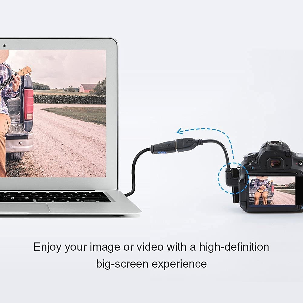 Mini HDMI to HDMI adapter connected to DSLR camera