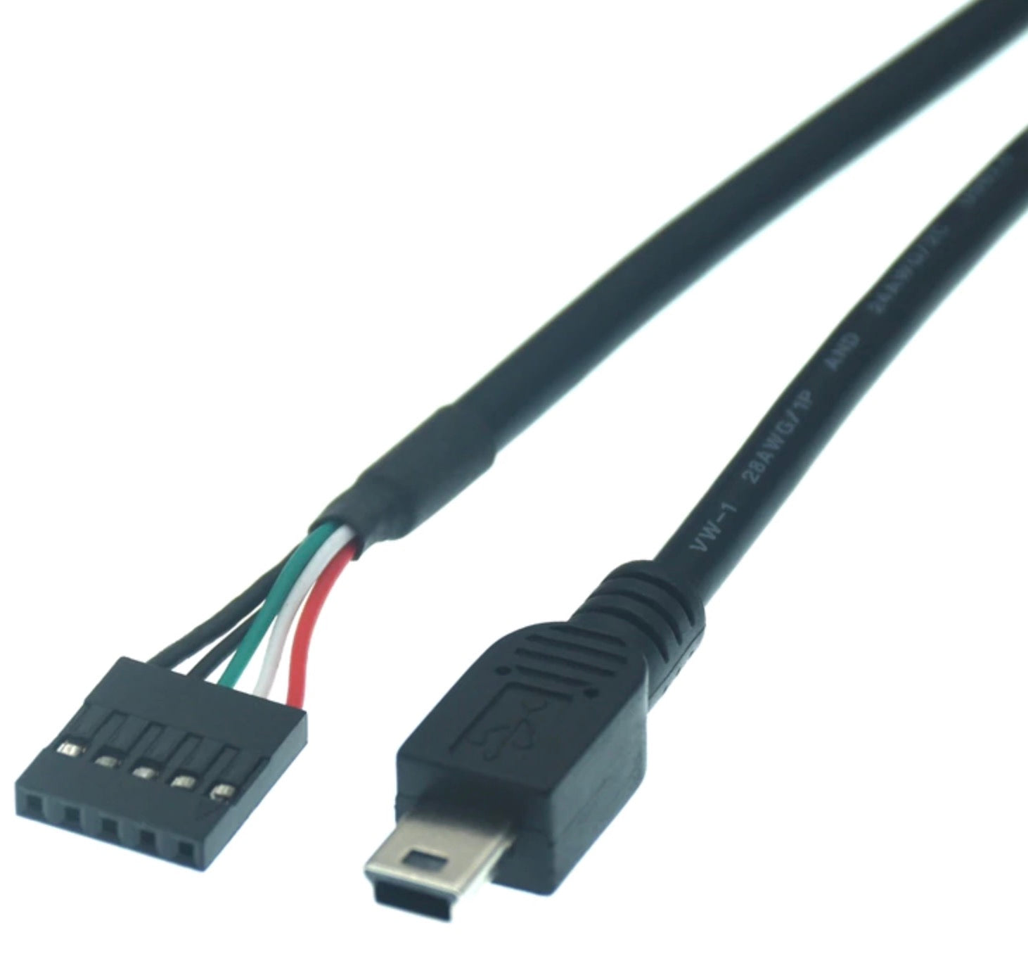 Mini USB male to 5-pin Dupont female motherboard header cable, 0.5 m length