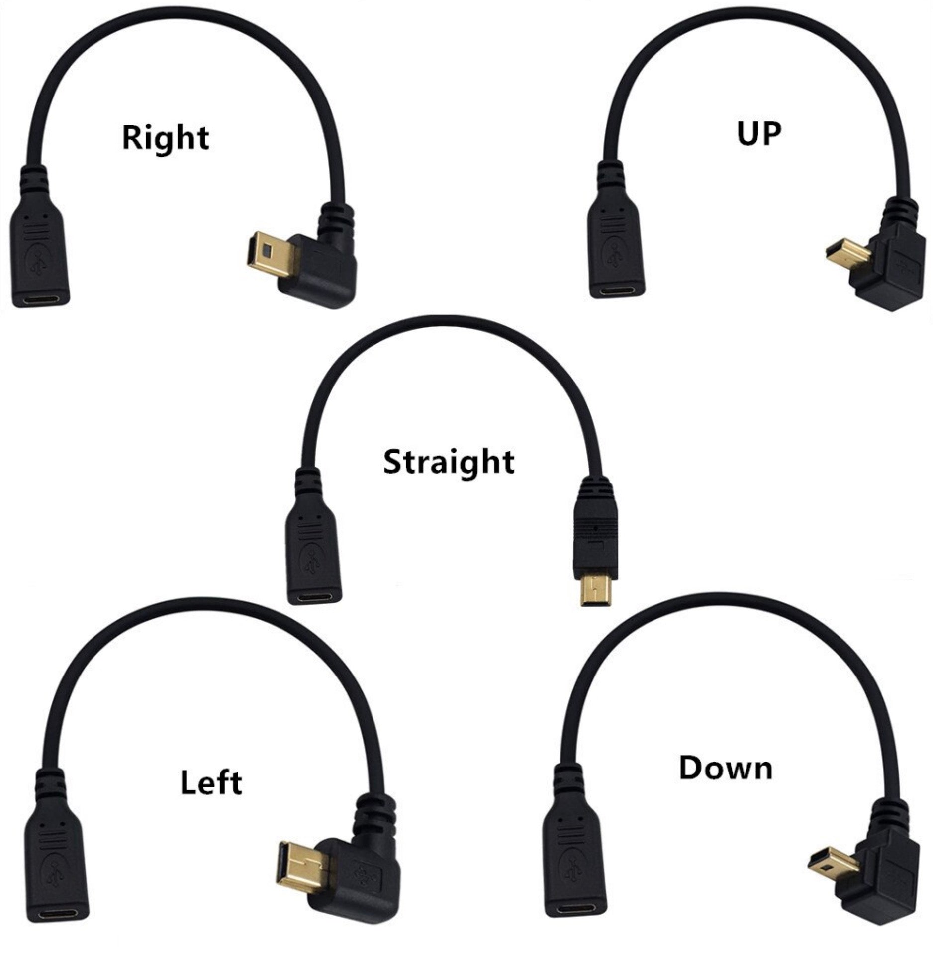 USB-C Female to USB Mini B Male Data Charging Extension Cable 0.25m