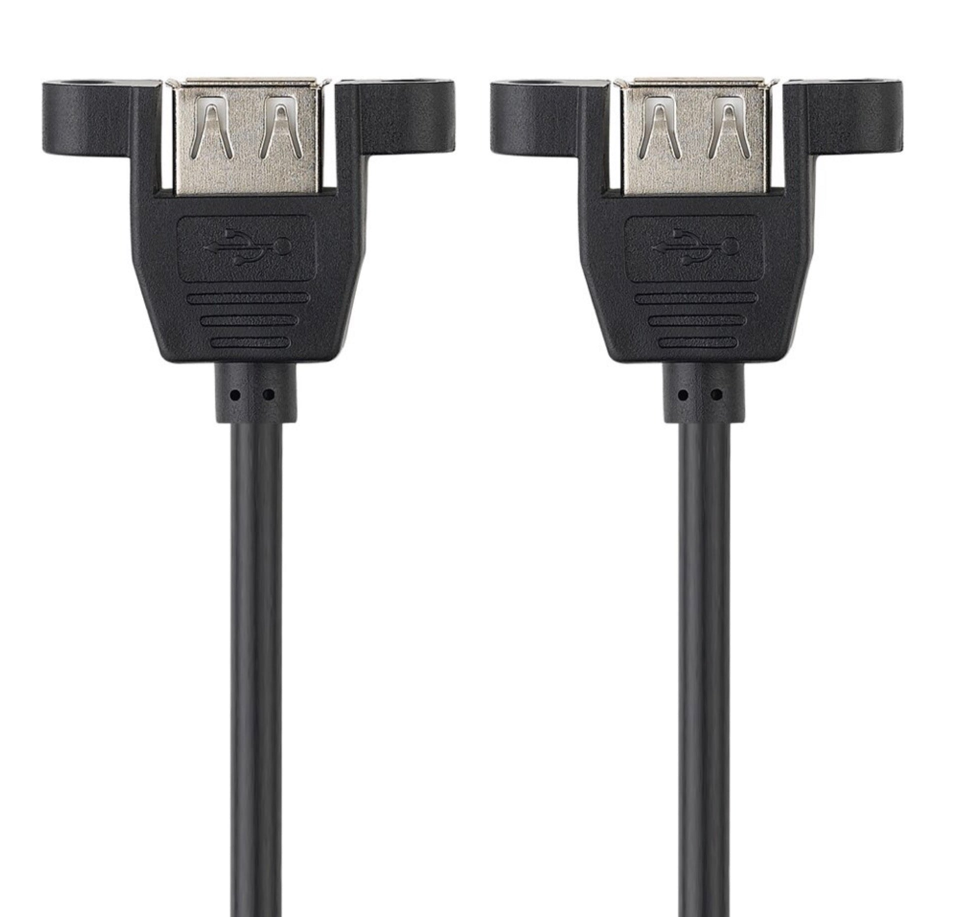 Panel-mount USB-A female socket with mounting ears 