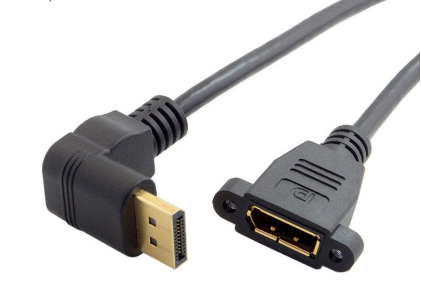 Panel mount DisplayPort female connector with mounting screws.