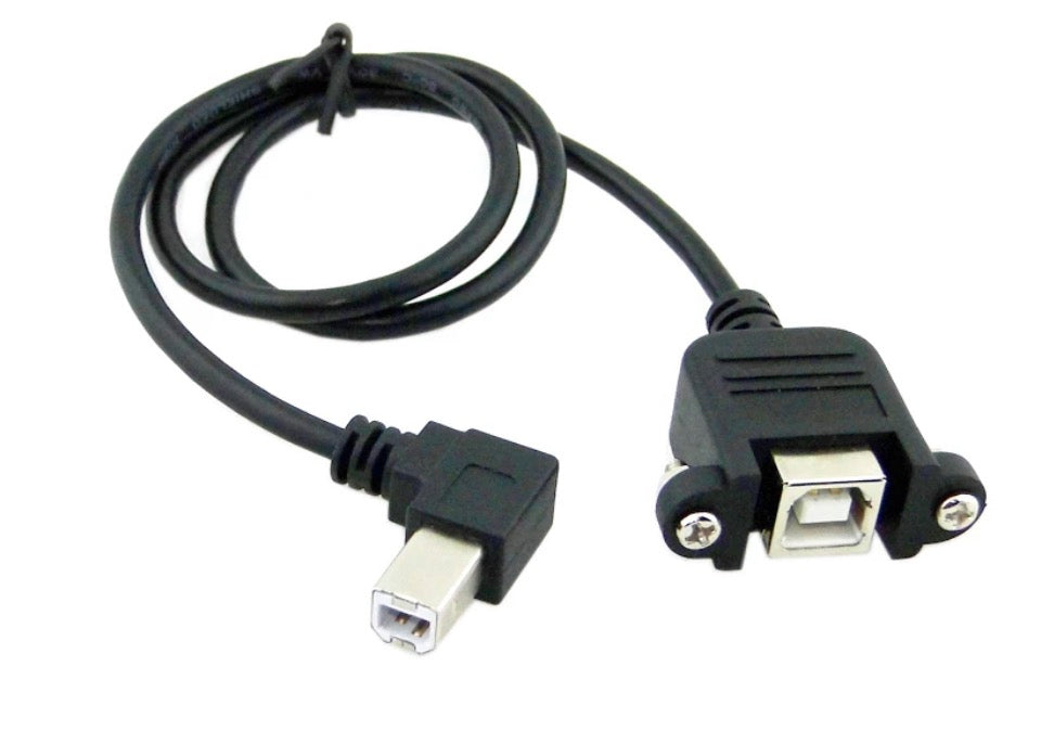 Panel mount USB Type-B female socket with USB Type-B angled male lead 50cm