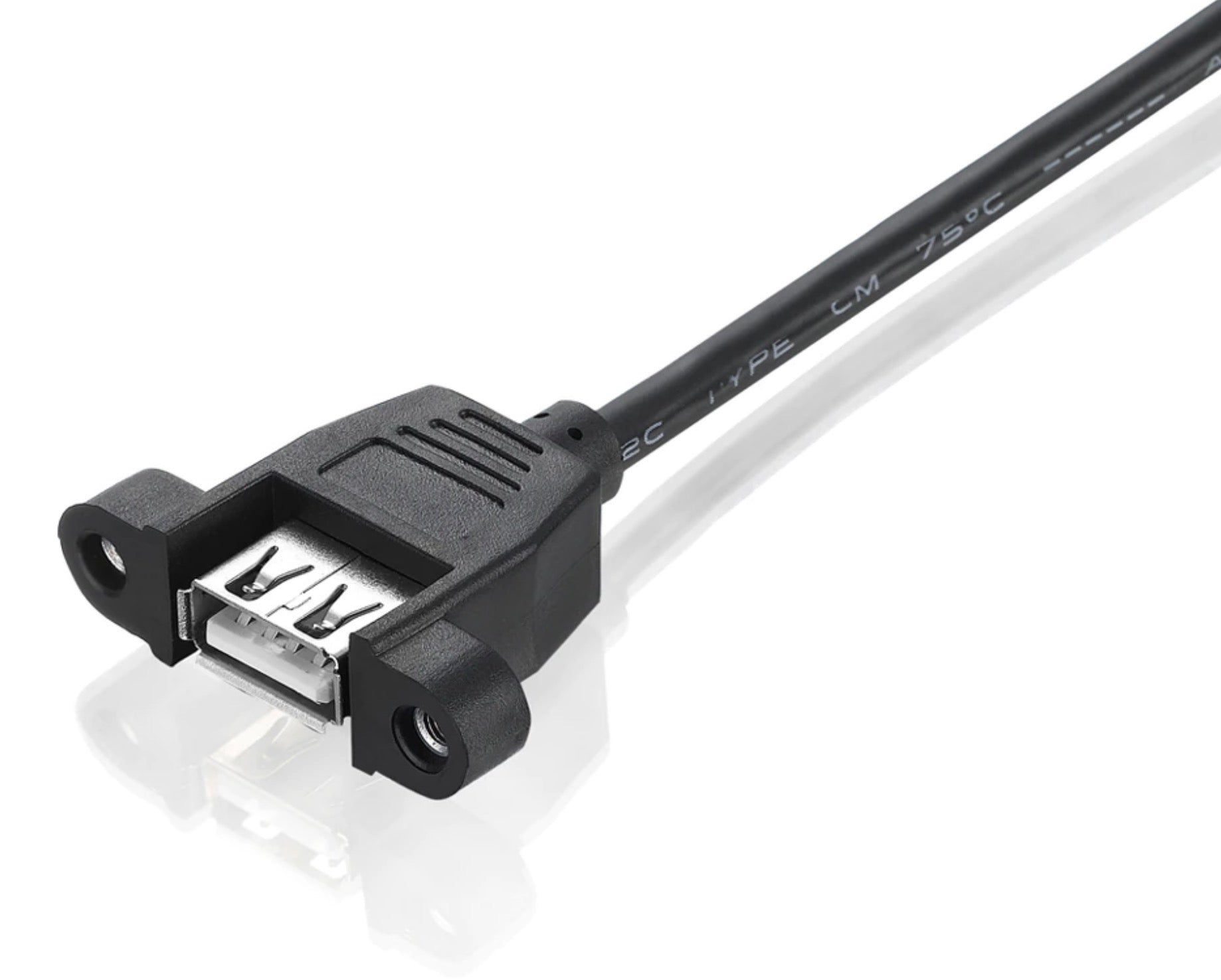 Rear view showing nickel-plated USB-A female contacts

