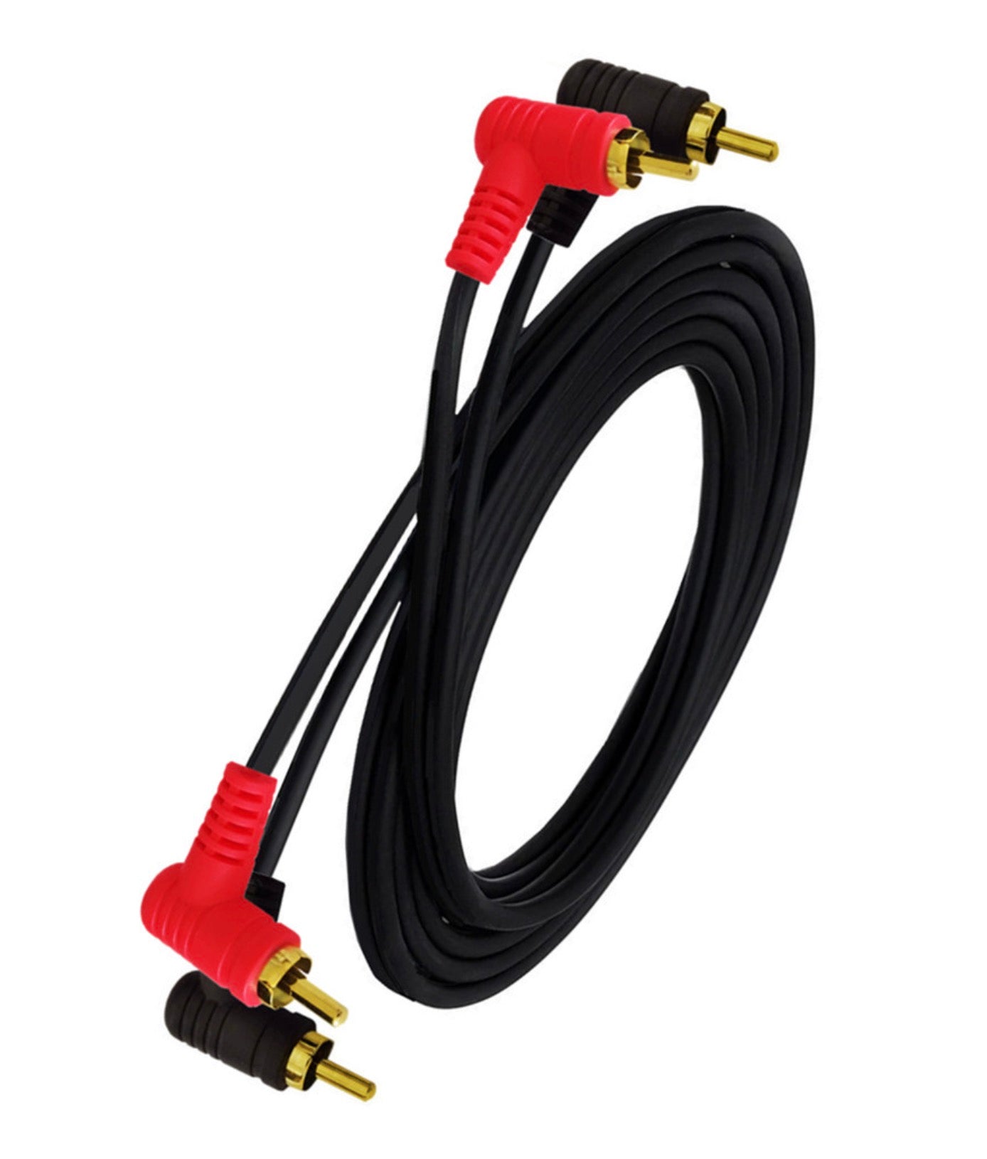 Red and white RCA audio cable angled plugs