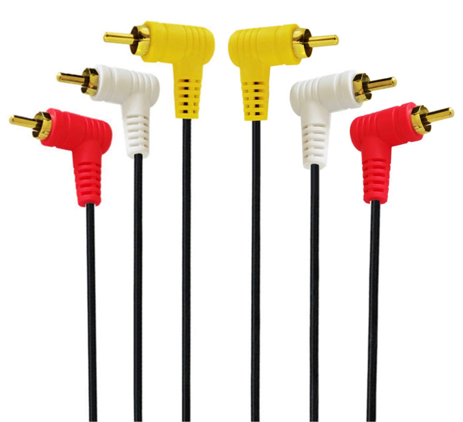 Red white yellow RCA cable with angled connectors