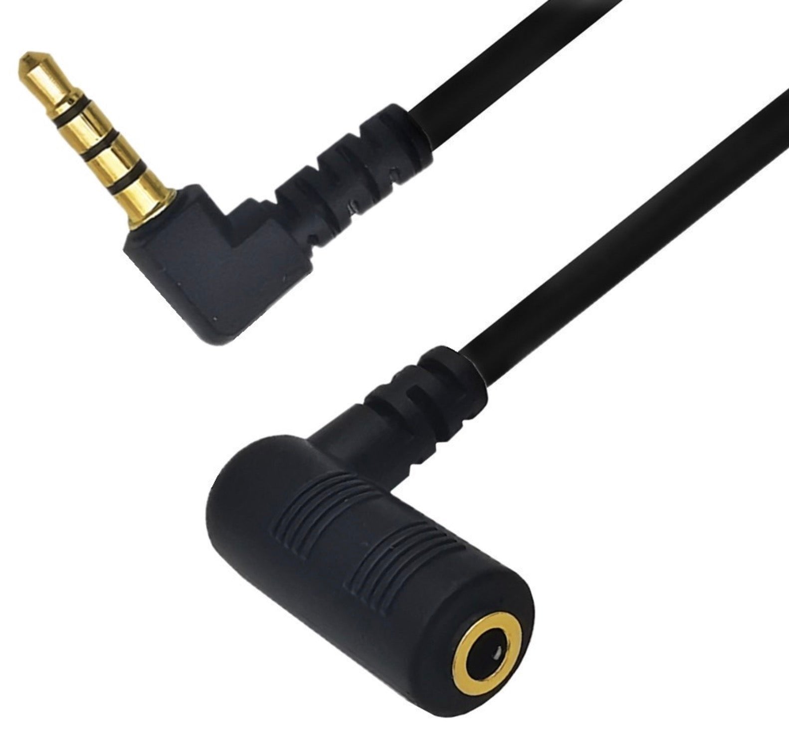 Right angle 3.5mm audio extension cable with microphone support