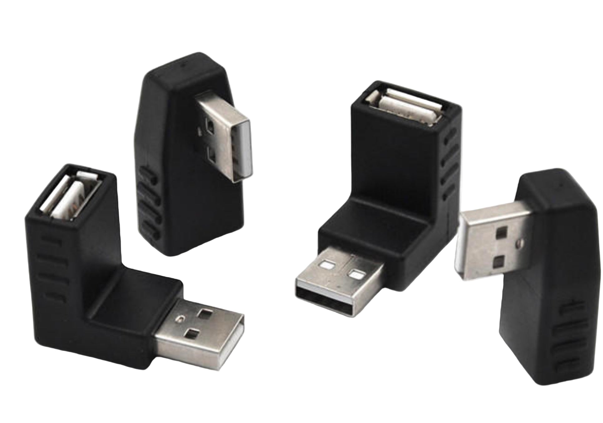 Set of four black USB connectors on a white background