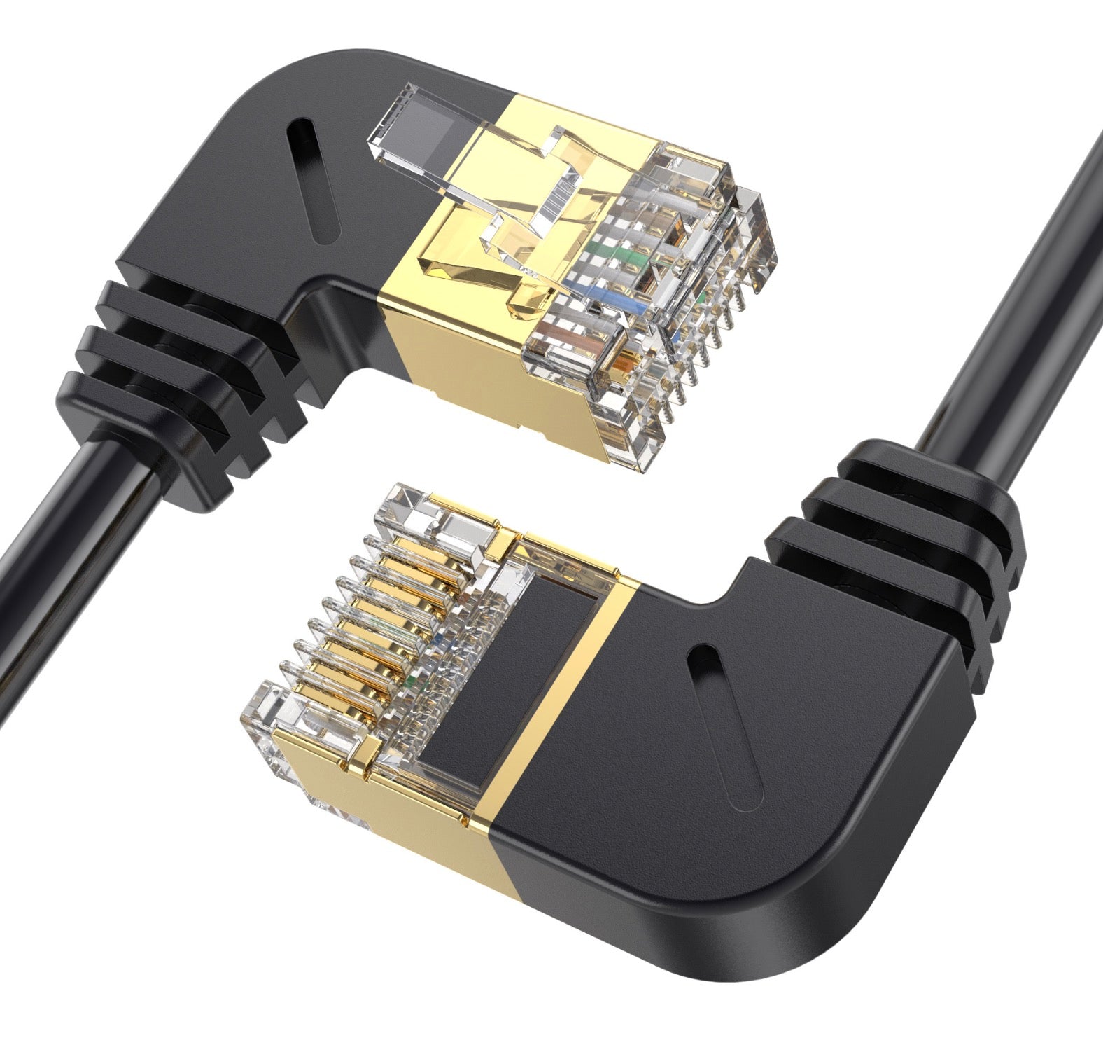 Right angled CAT8 SFTP Ethernet cable gold plated connectors