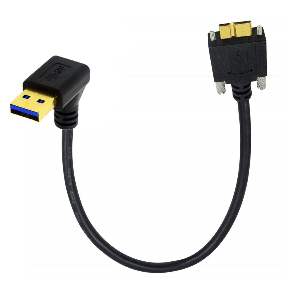 USB-A 3.0 Angled Male to Micro B Male Panel Mount Screw Locking Cable  - Up Angle