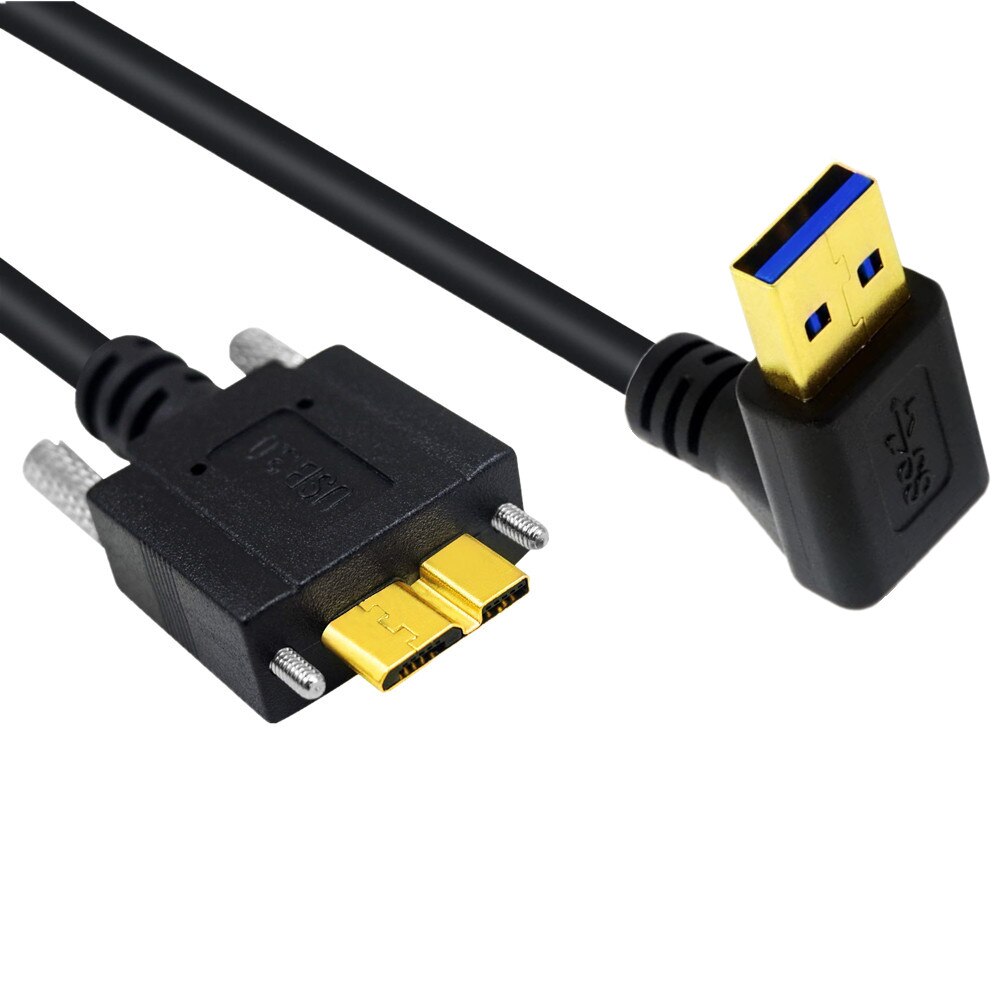 USB-A 3.0 Angled Male to Micro B Male Panel Mount Screw Locking Cable  - Up Angle