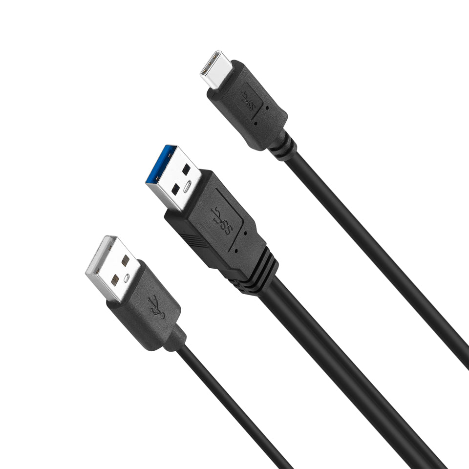 USB 3.0 Type A Male to USB C Male Data + USB 2.0 Power Charge Cable Y Splitter