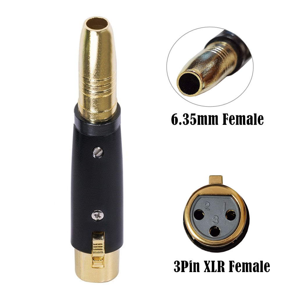 XLR 3-Pin Female to 1/4" 6.35mm Female Jack Socket Microphone Audio Adapter