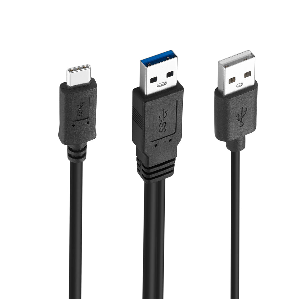 USB 3.0 Type A Male to USB C Male Data + USB 2.0 Power Charge Cable Y Splitter