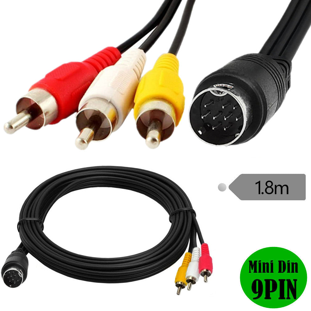 9 Pin S-Video to 3 RCA RGB TV HDTV Composite Audio Video Cable 1.8m