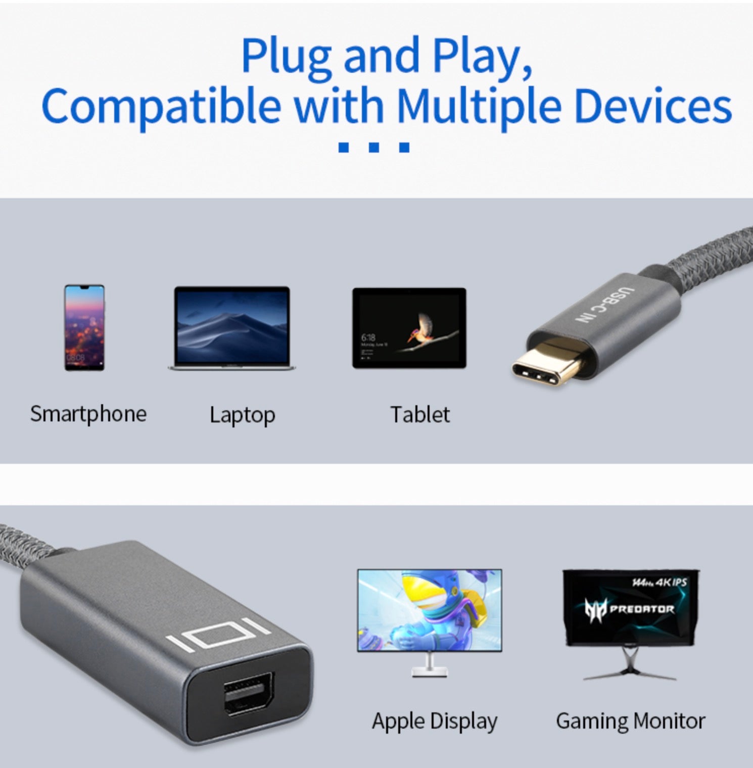Short braided USB-C to Mini DP 