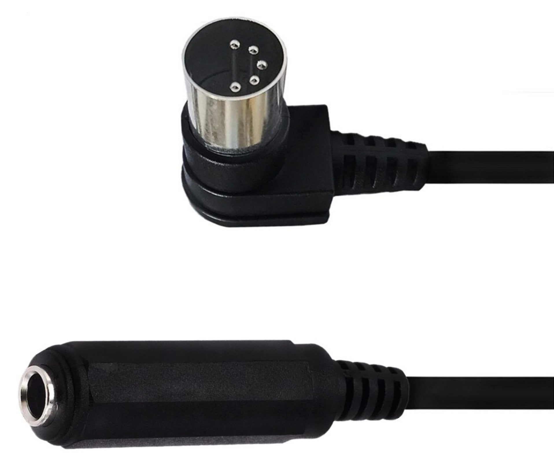 Stereo DIN to 6.35mm TRS audio cable close-up