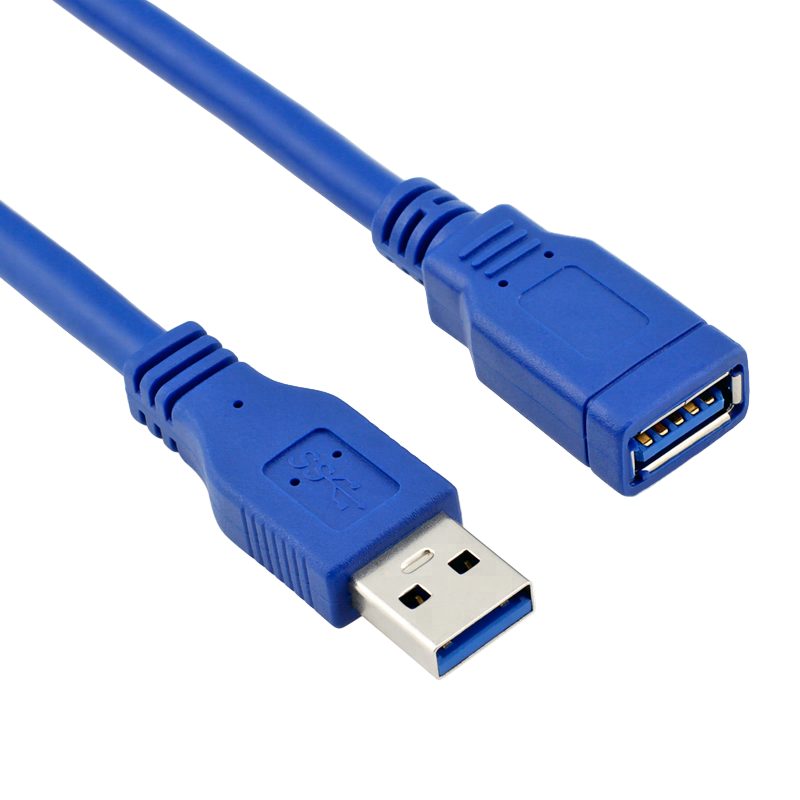Blue USB extension cable on a white background