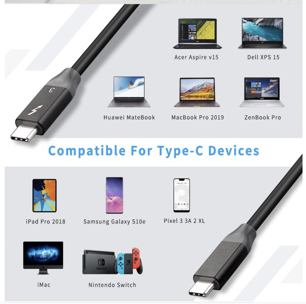 USB-C Thunderbolt 3 100W PD Cable 5K 60Hz 40Gbps