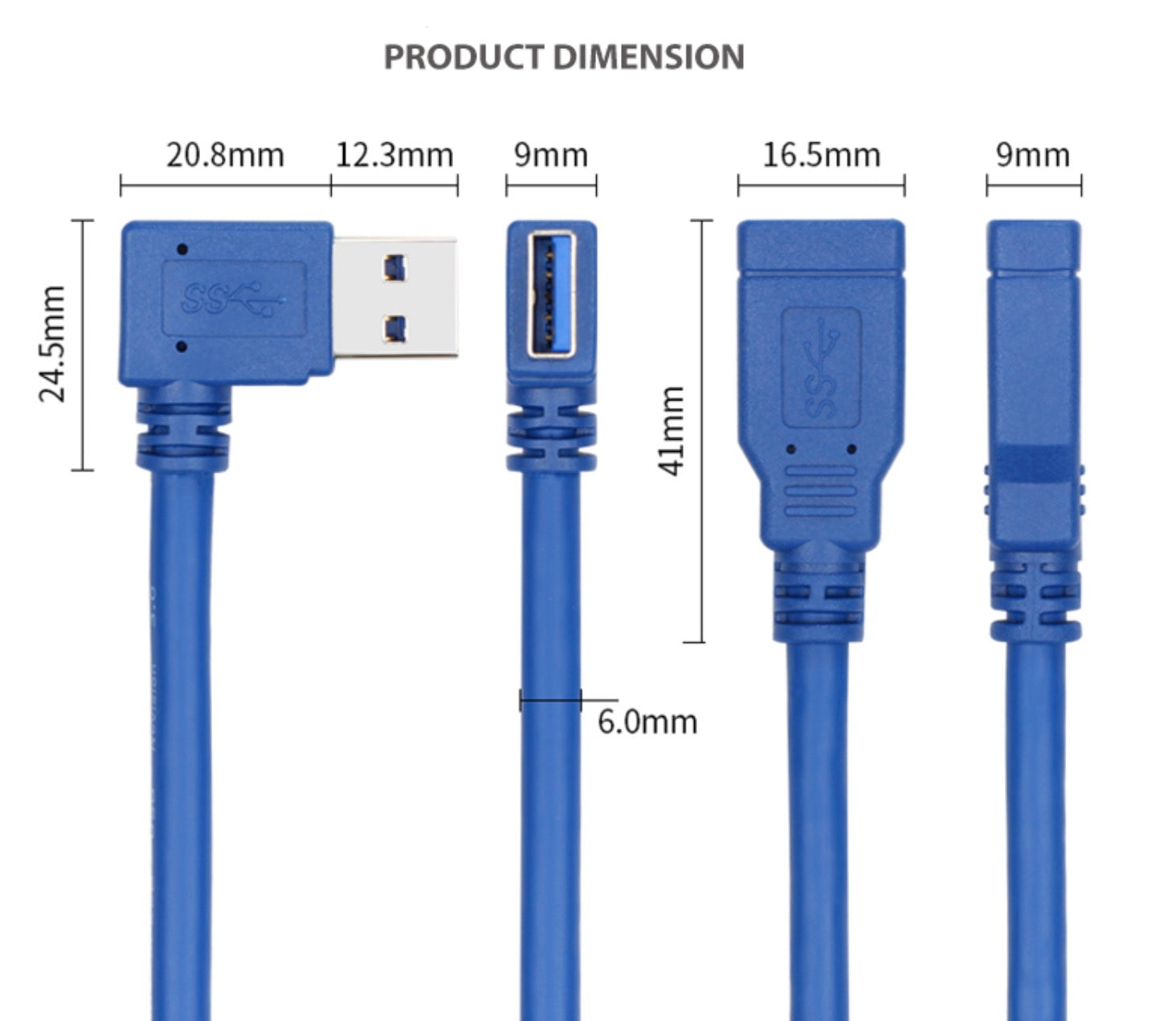 USB-A 3.0 male to female angled extension cable 0.5 meter