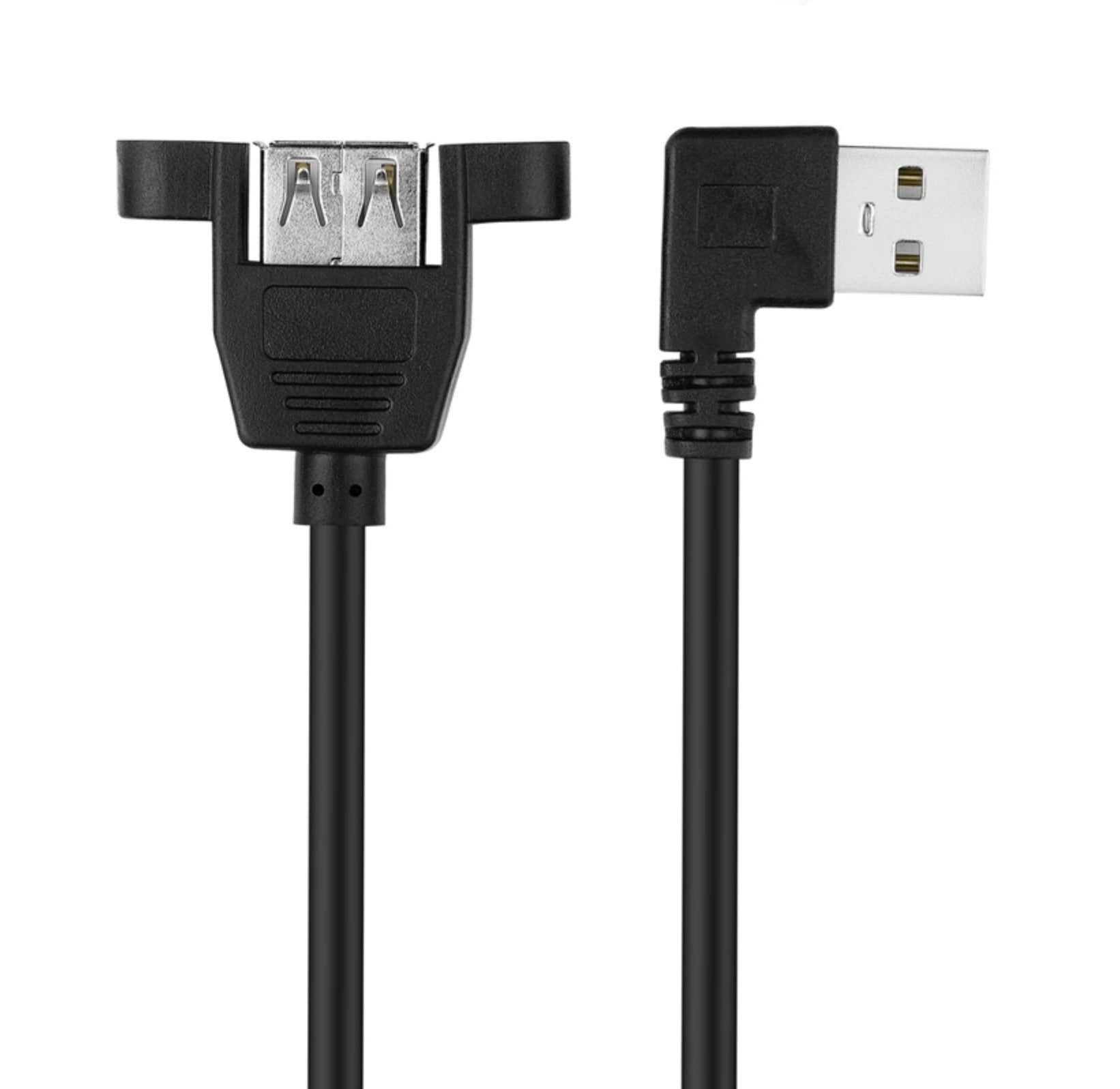 Angled USB-A male to female panel mount cable