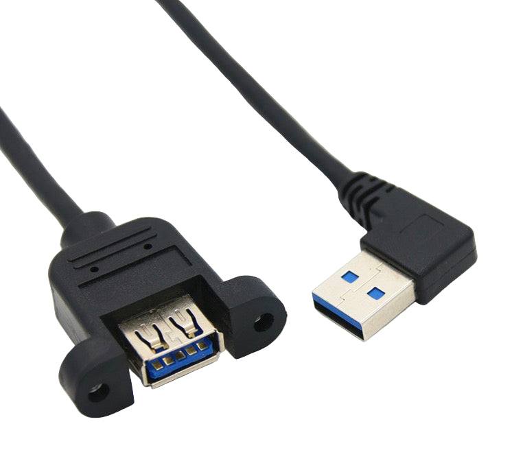 USB extension cable with angled connector on a white background