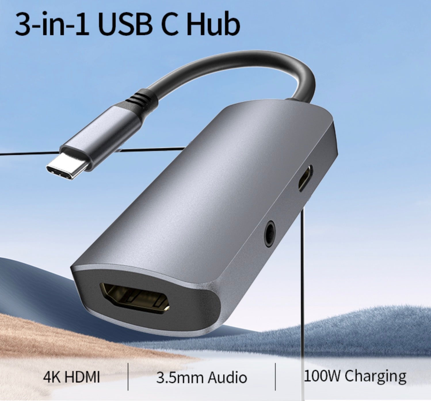USB C Power Delivery hub with 3.5mm audio jack