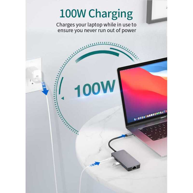 USB C hub with 100W power delivery and USB-A ports