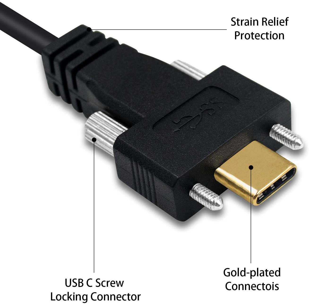 Panel mount USB-C locking cable for fixed installations